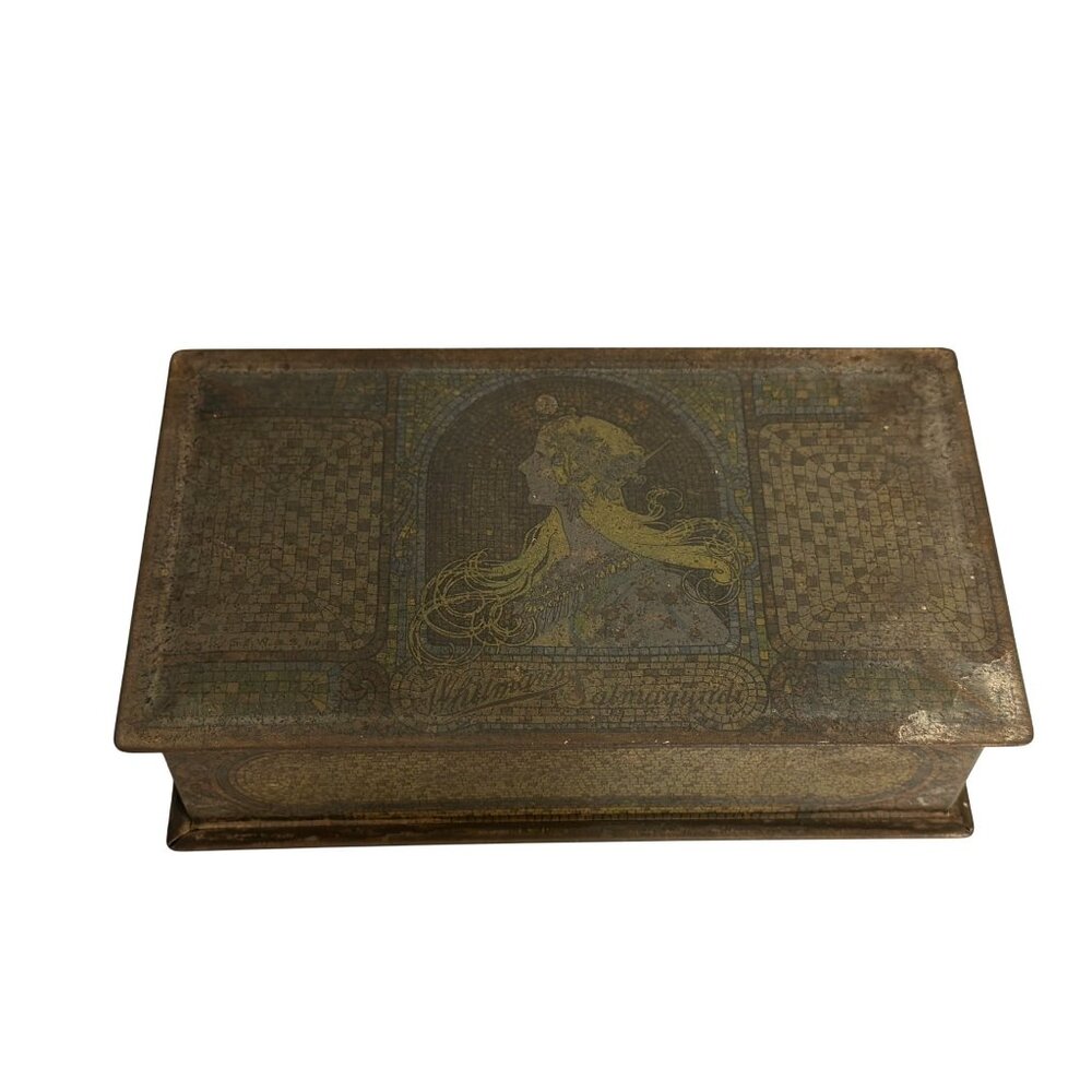 VTG‎ Whitman's Salmagundi Candy Tin Mosaic Profile Antique Storage Box 4.5"x7"